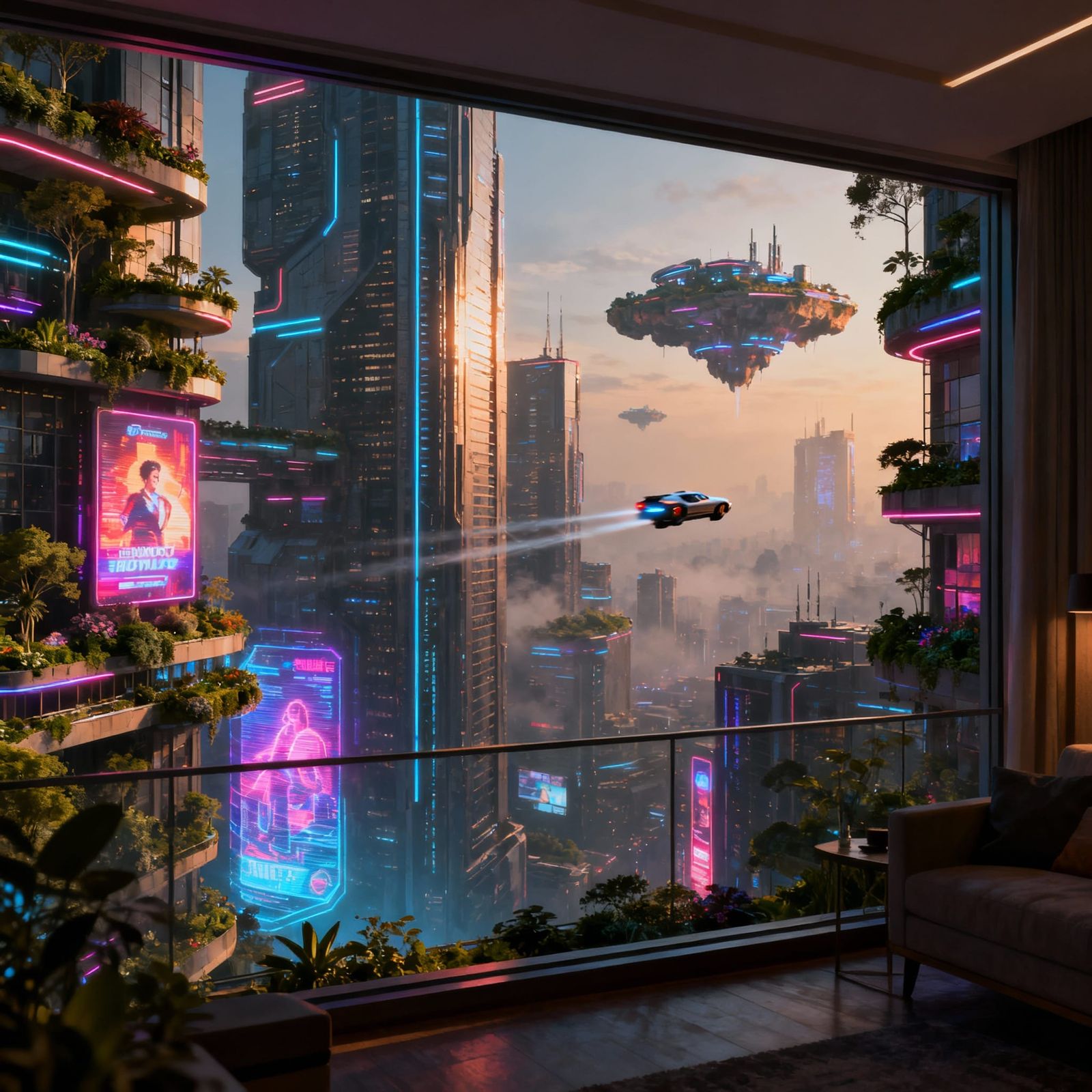 Futuristic City View From High Rise Apartment