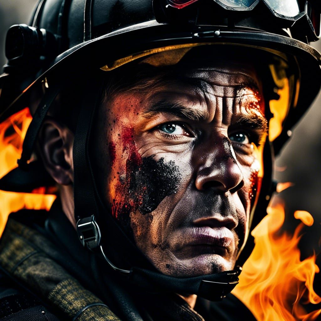 Firefighter Portrait in Hyperrealistic Style