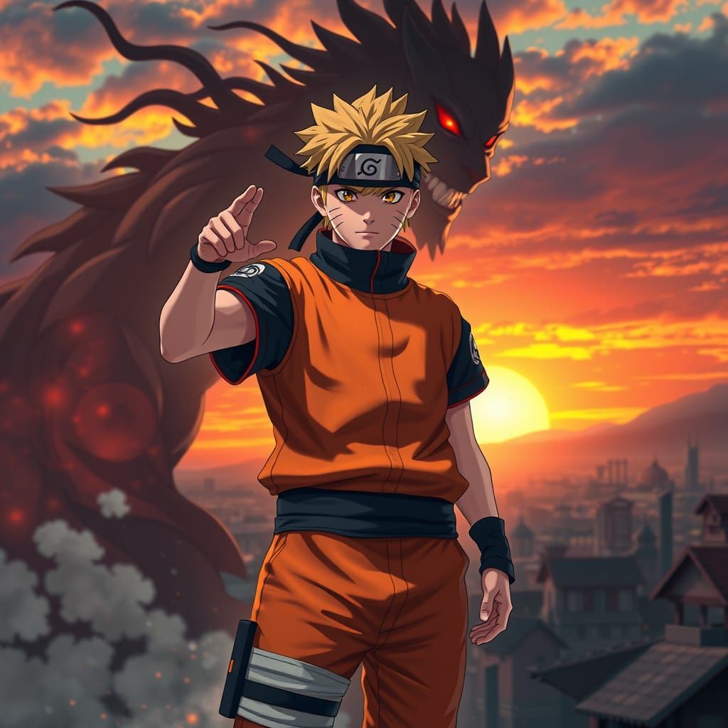 Naruto Uzumaki in Hyperrealistic Ninja Outfit, Set Against V...