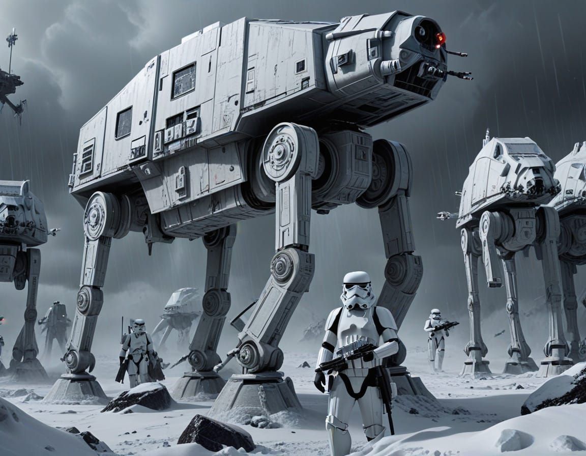 Hoth Planet in Epic Storm with Tie Fighters and AT-AT Walker...