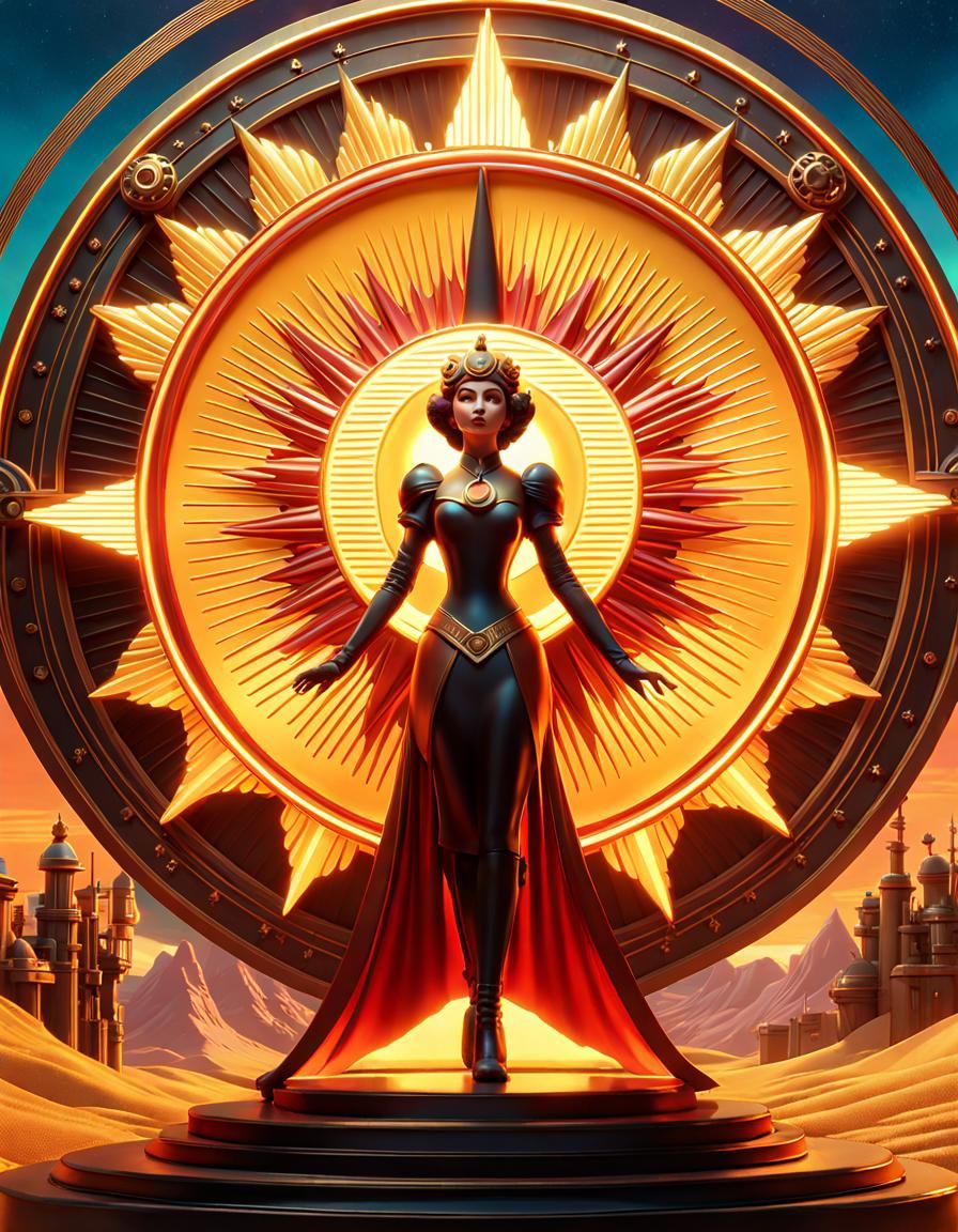 Dieselpunk Sun Tarot Card: 3D Digital Art