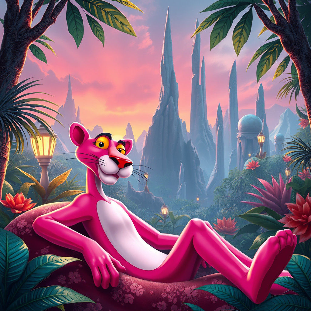 Pink Panther in Surreal Dreamscape, Digital Art
