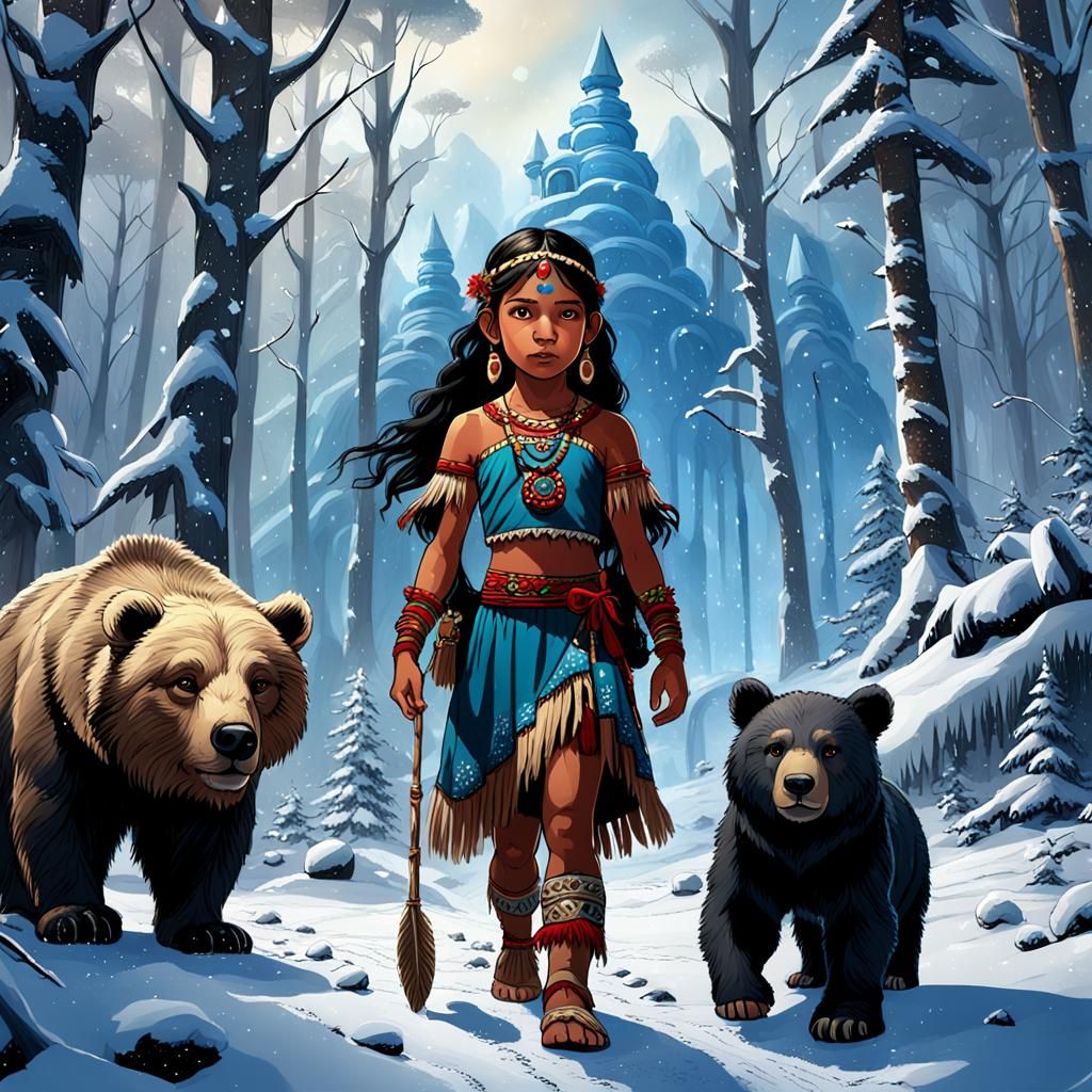 Taino Princess Protecting Village, Detailed Matte Painting