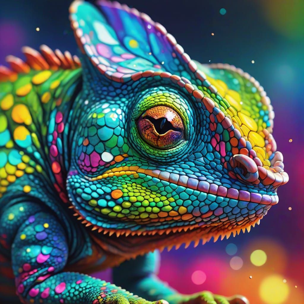 Cartoon Chameleon Changing Colors in Digital Art