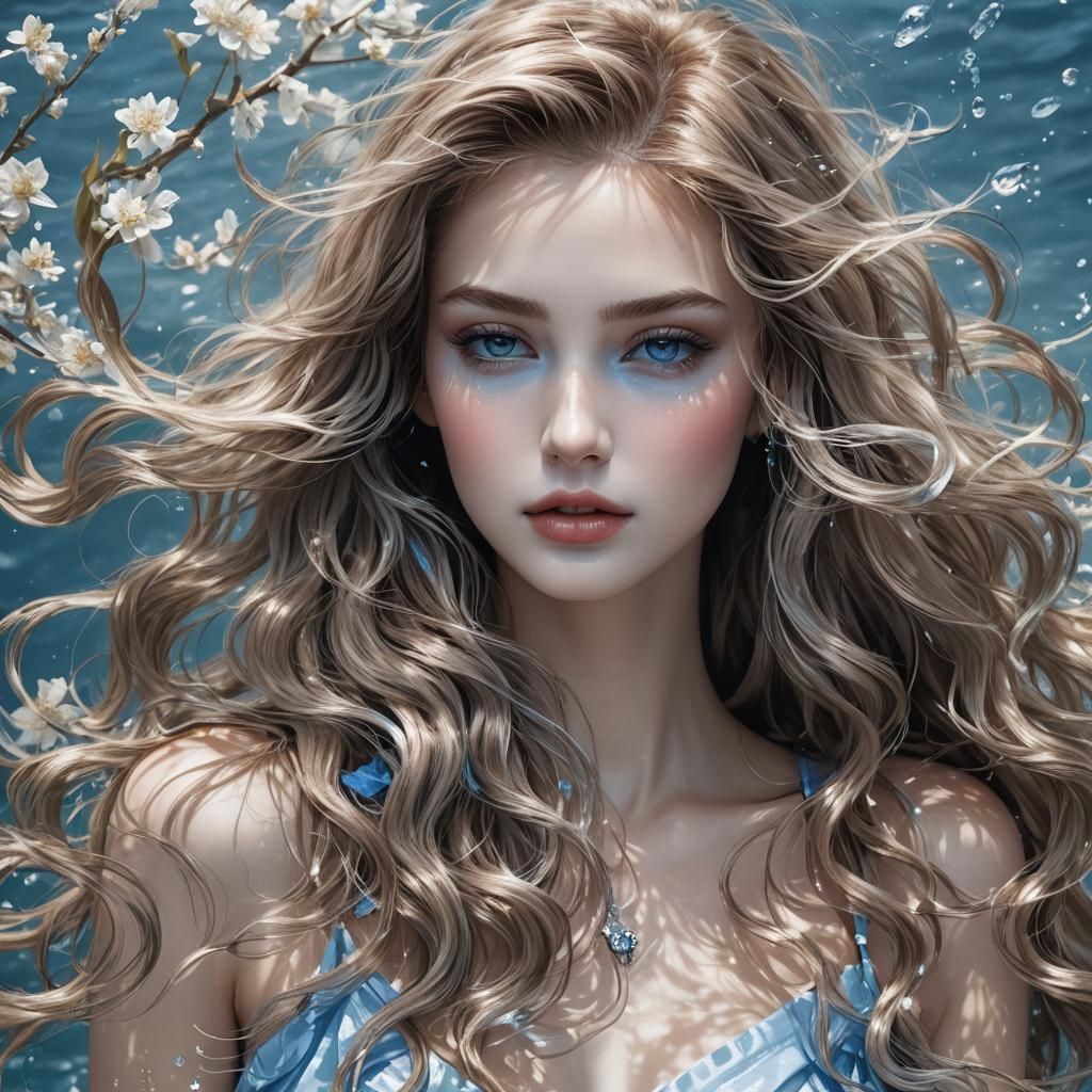 Sensual Brunette with Long Hair in the Wind