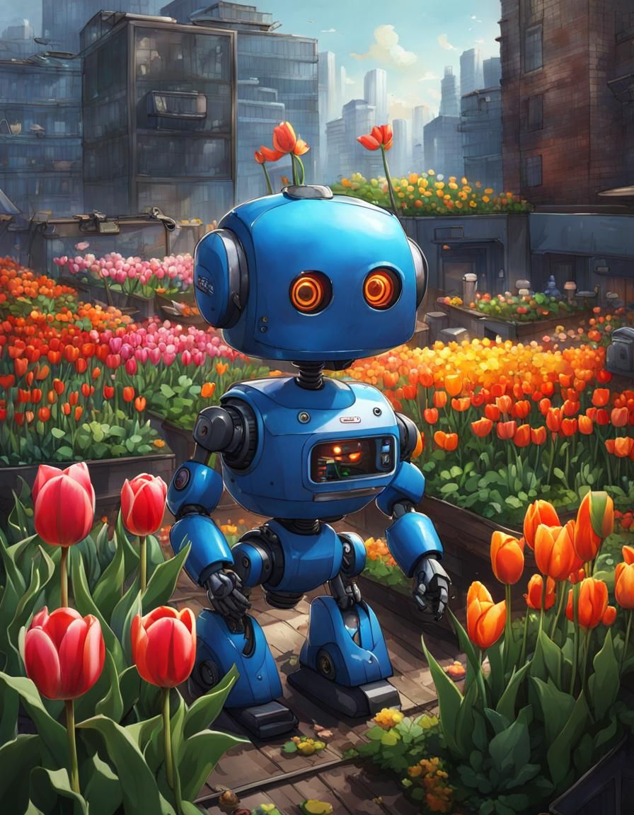 Robot's Rooftop Garden in Post-Apocalyptic Tokyo