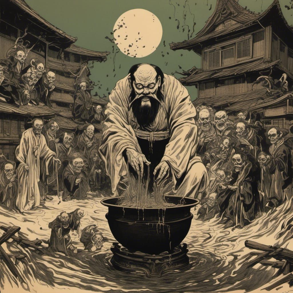 Confucius's Agony: A Psychedelic Horror Art Piece