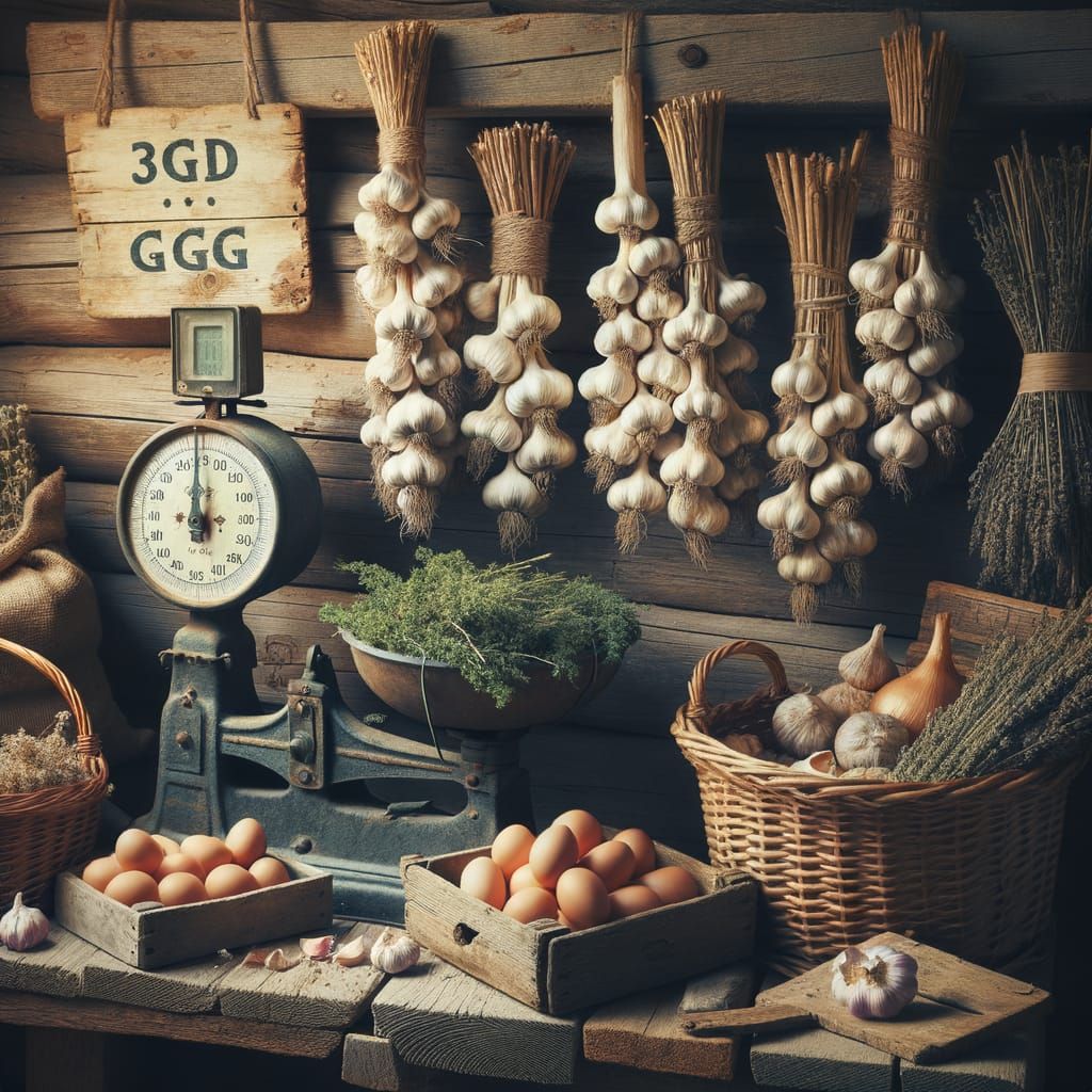 Rustic Country Market with Garlic Braids