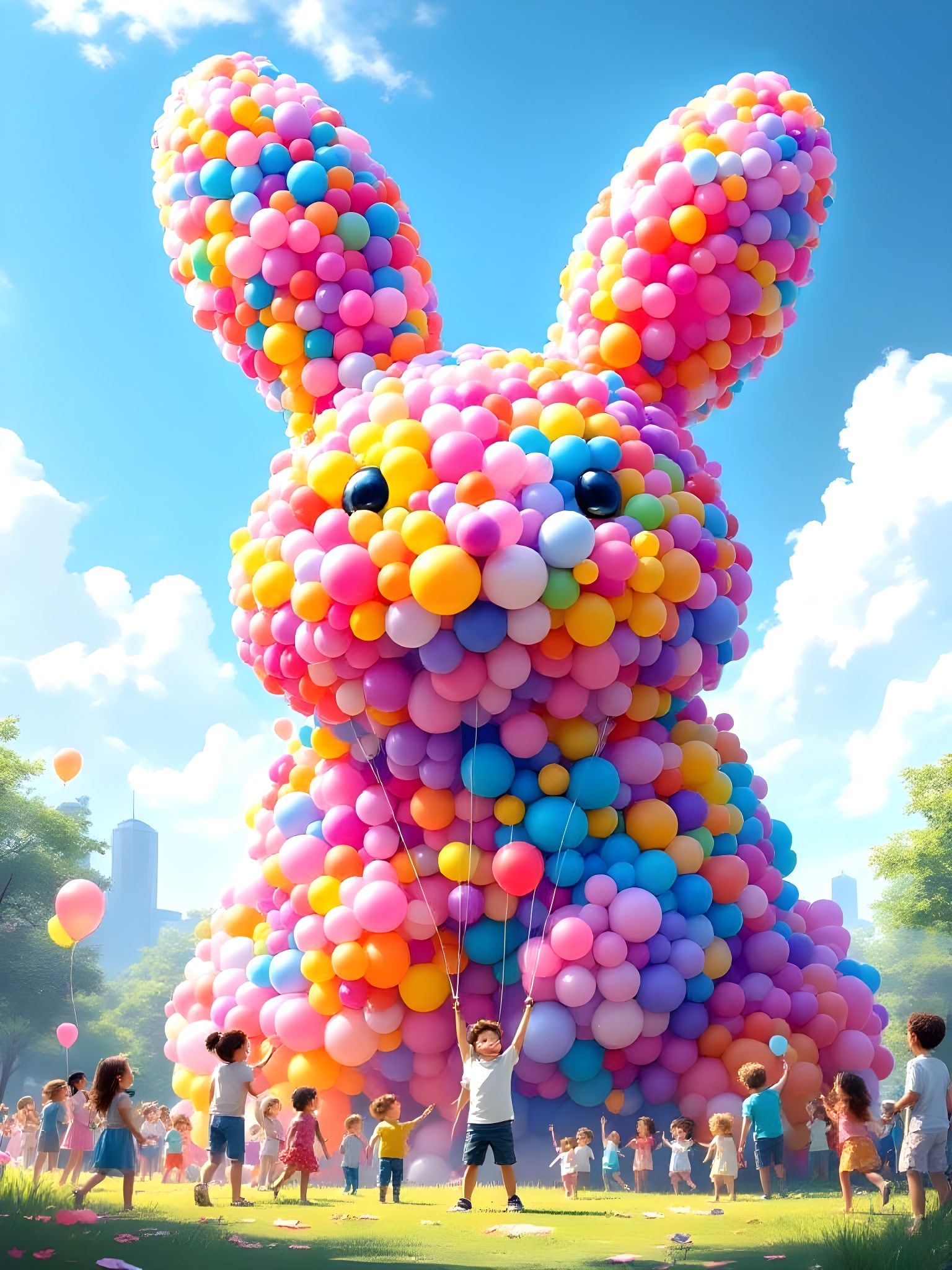 Vibrant Balloon Bunny Sculpture at Birthday Party