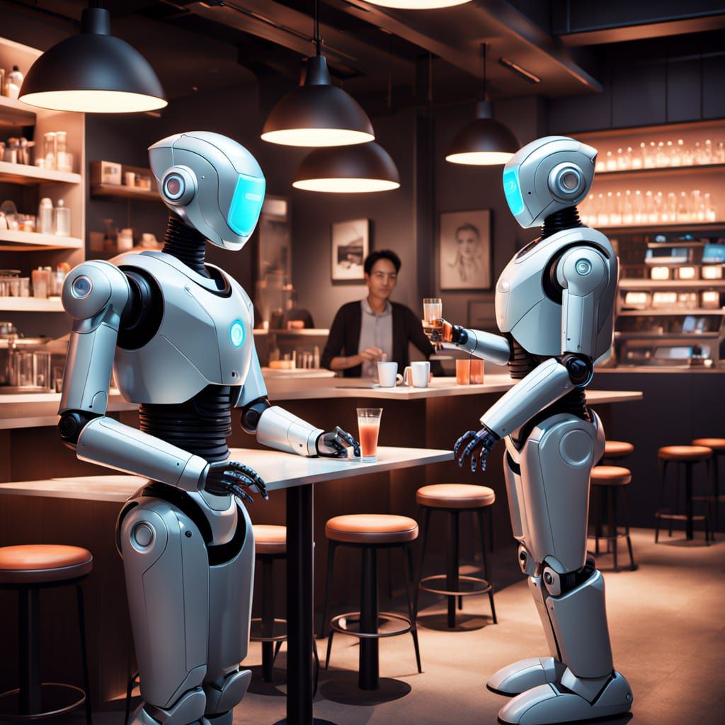 Futuristic Cafe with Warm Neon Accents and Holographic Menus