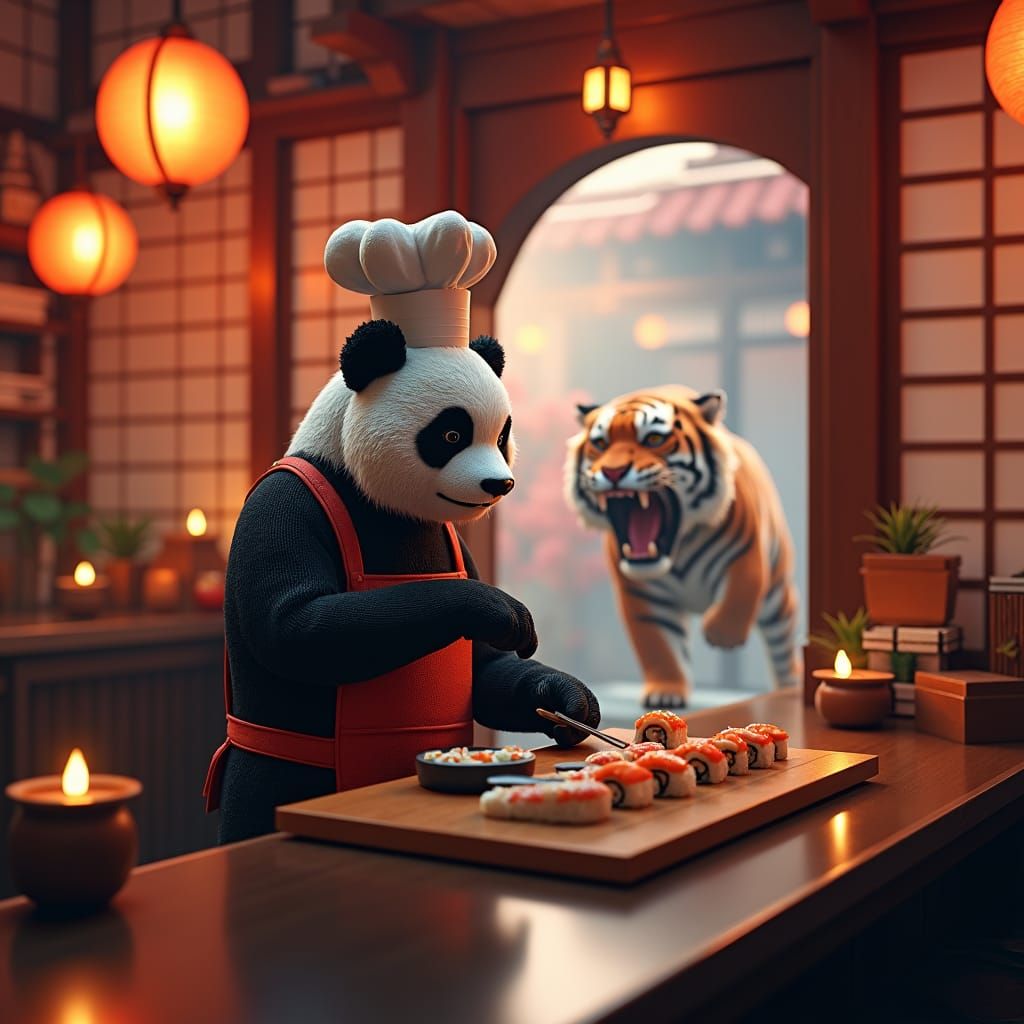 Panda Chef Sushi Surprise in Fantasy Setting
