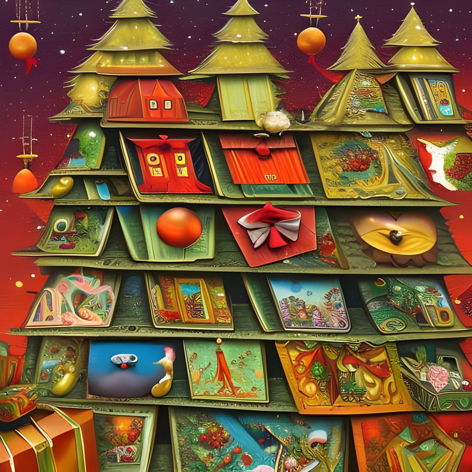 Surreal Christmas Gifts Stack, Digital Art