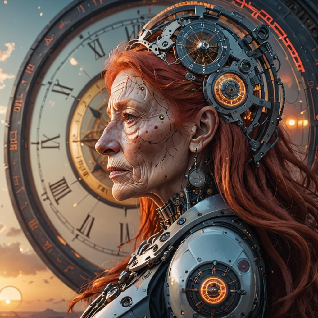 Cyborg Woman with Compassion in Sci-Fi Setting