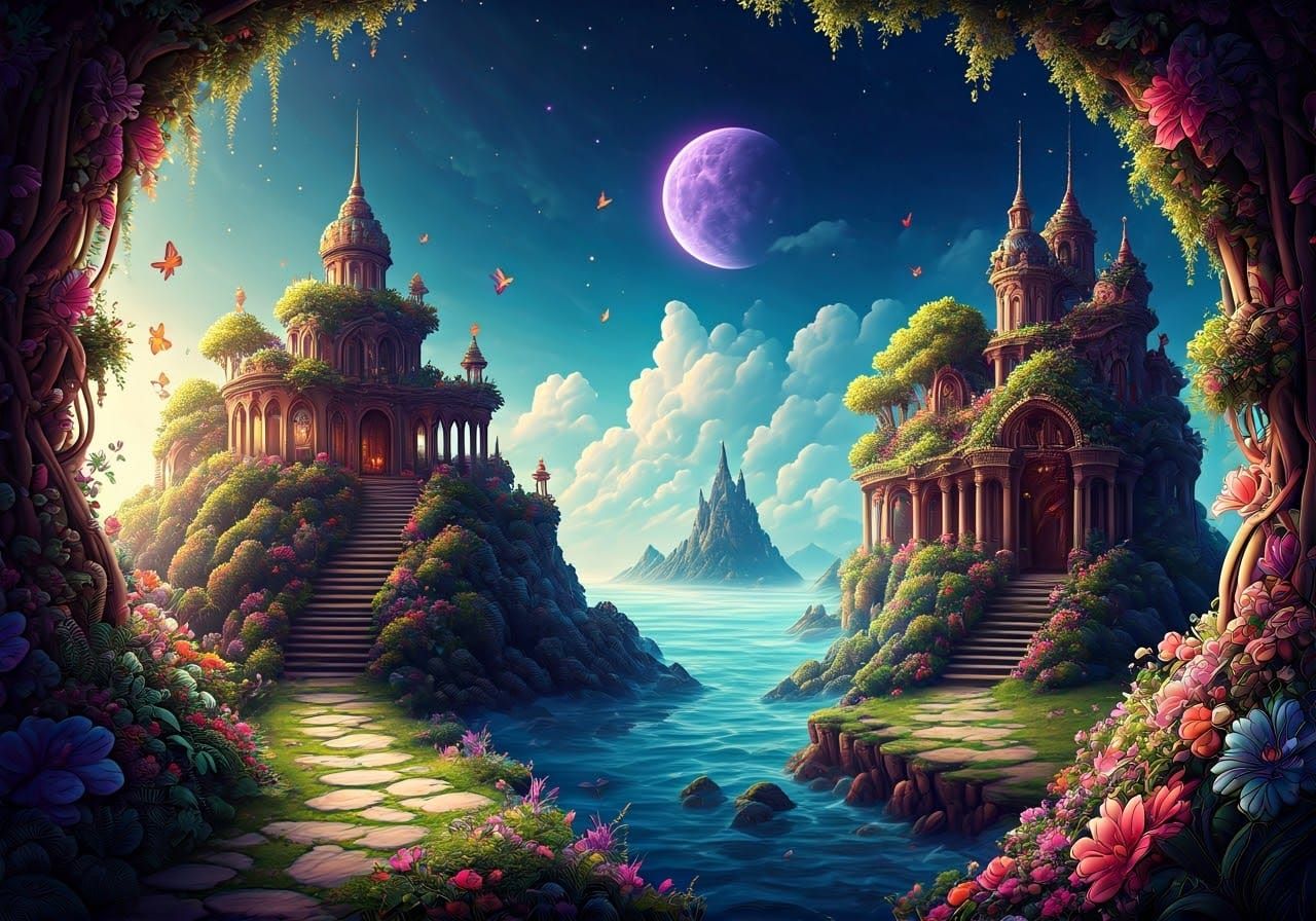 Fantastical Dreamscape Fairyland in the Clouds