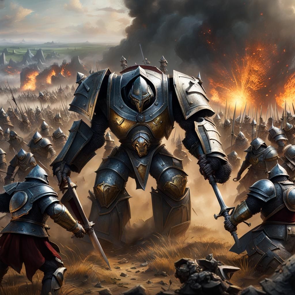 Giant Metal Golems Clash on Battlefield