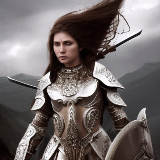 Epic Female Warrior in White Armor