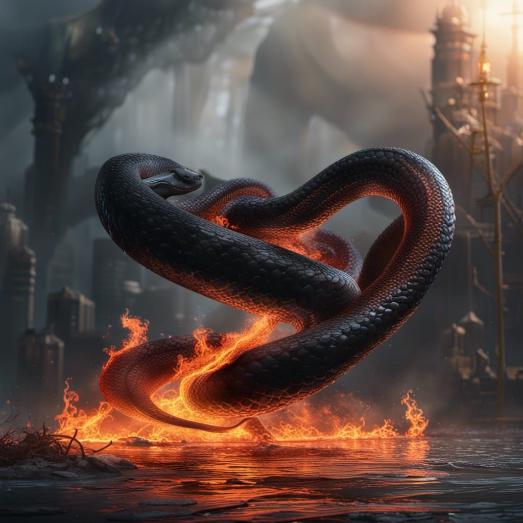 Fiery Dark Titanoboa: Fantasy Concept Art
