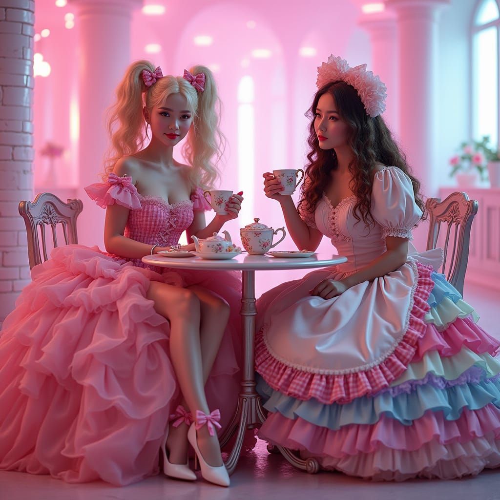 Cyberpunk Sissy Women at a Futuristic Tea Party