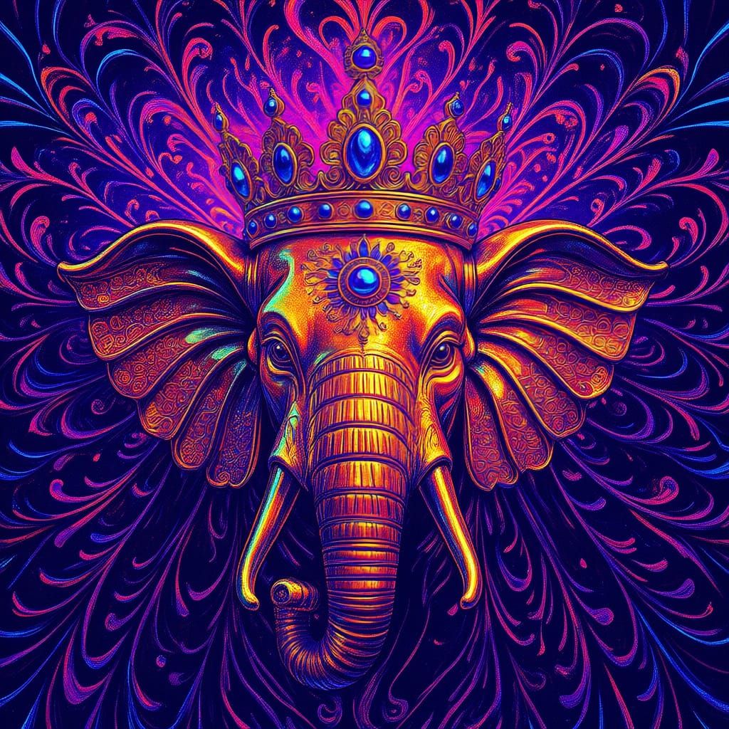 Majestic Golden Elephant Statue with Ornate Crown