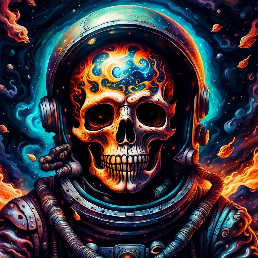 Cosmic Flames Engulf Mystical Entity, Holographic Illustrati...