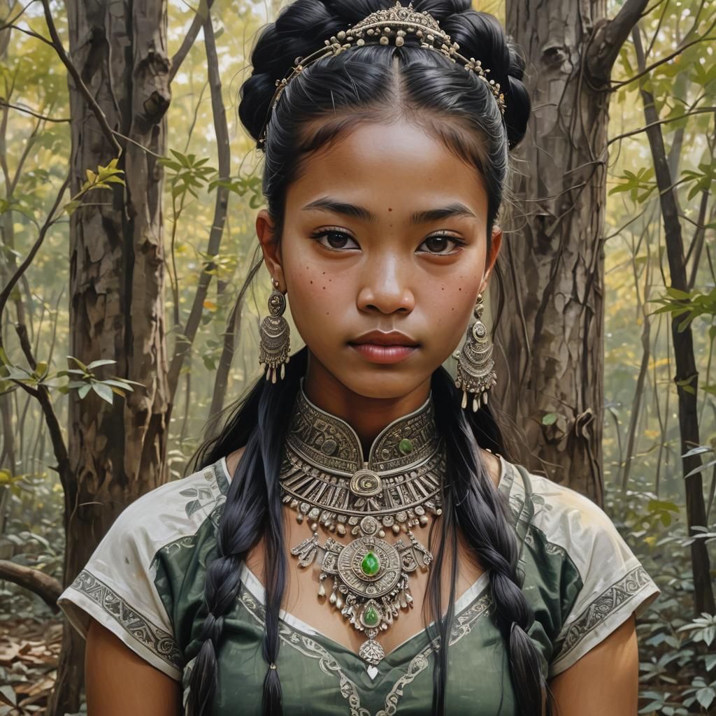 Hyperrealistic Close-up of Chinese Girl in Forest