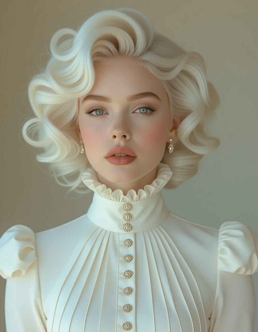 Futuristic Baroque Portrait with Sculpted Platinum Hair