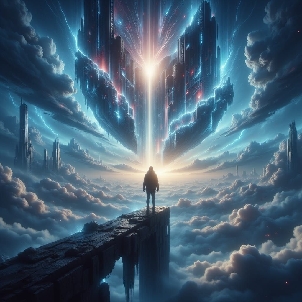 Fragmented Time Portals Above Floating City