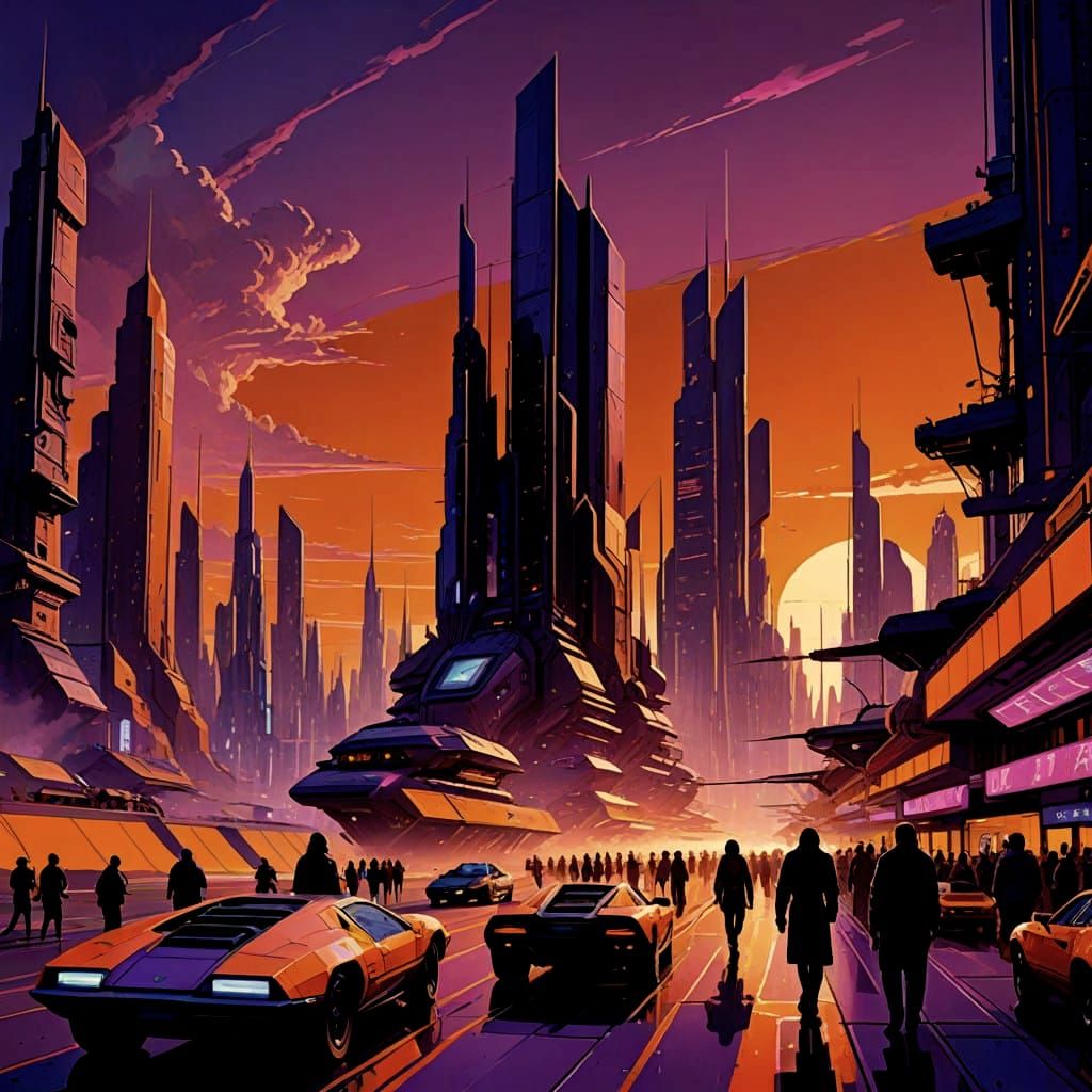 Diverse Metropolis Glows with Vibrant Sunset Hues