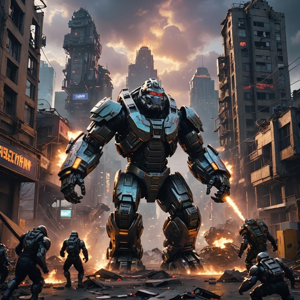 Epic Mech Battle: King Kong vs. Godzilla in Ruined City