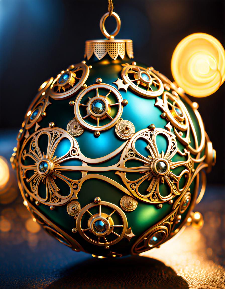 Ornate Steampunk Christmas Ornament in Golden Hour Lighting