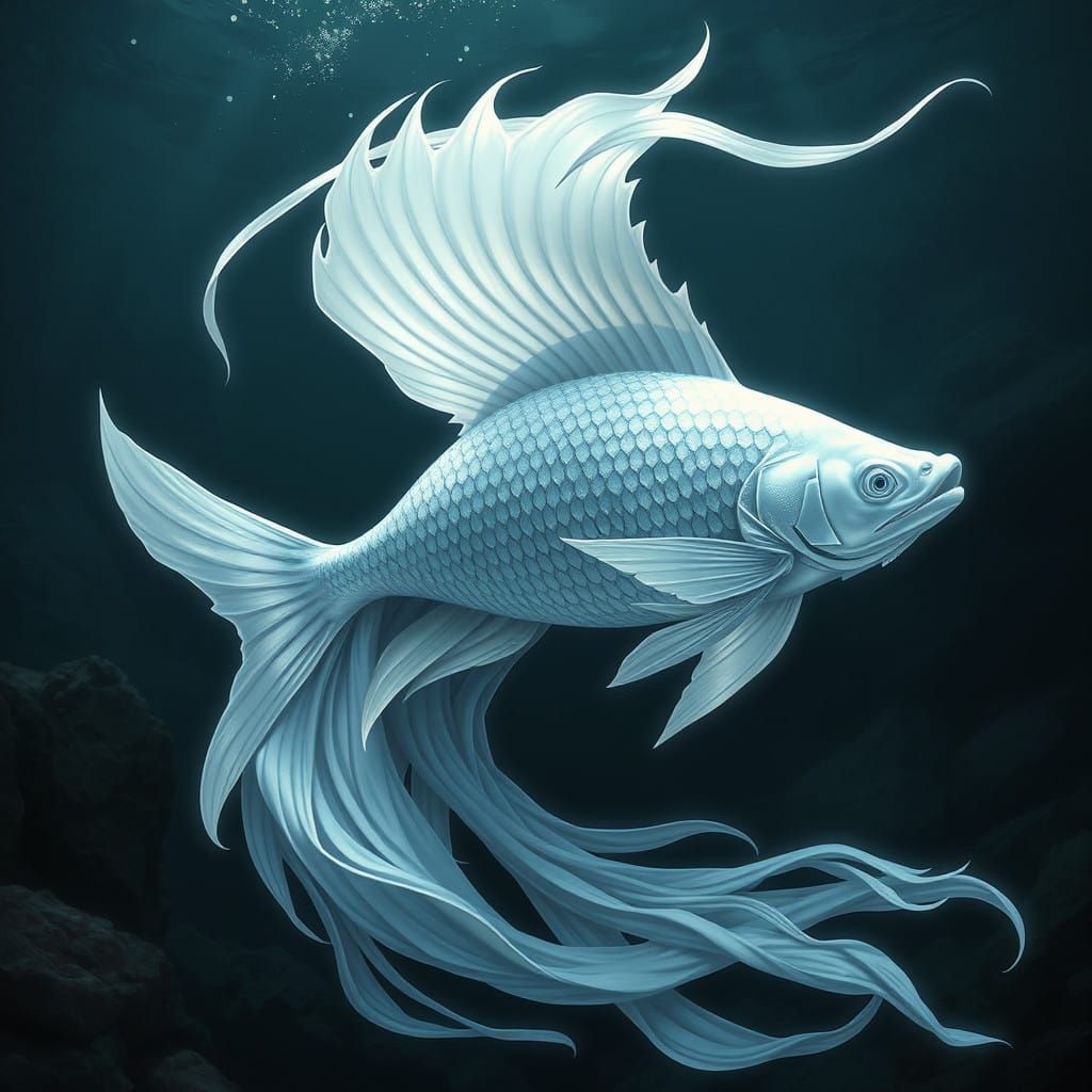 Majestic White Fish in Regal Aquatic Splendor
