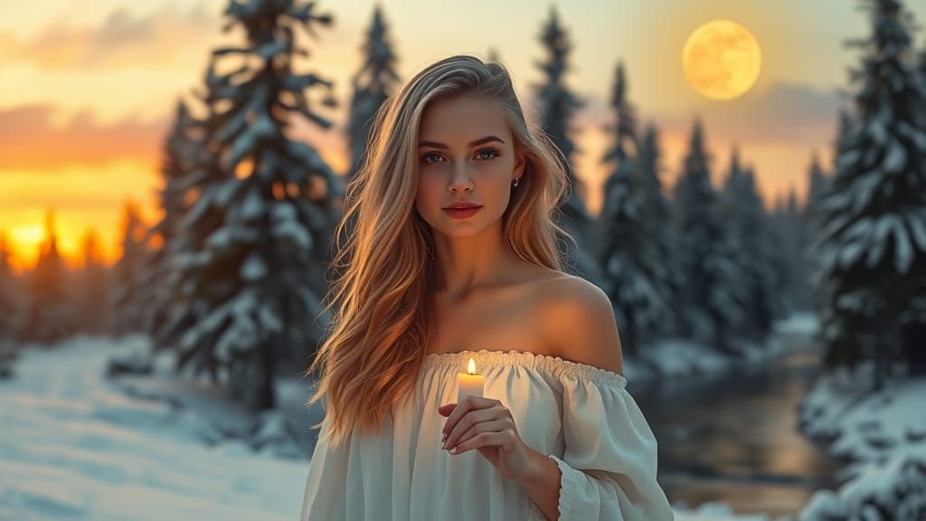 Snowy Landscape with Woman and Candle