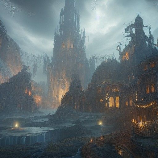 Fantastical Pandemonium in Detailed Matte Painting