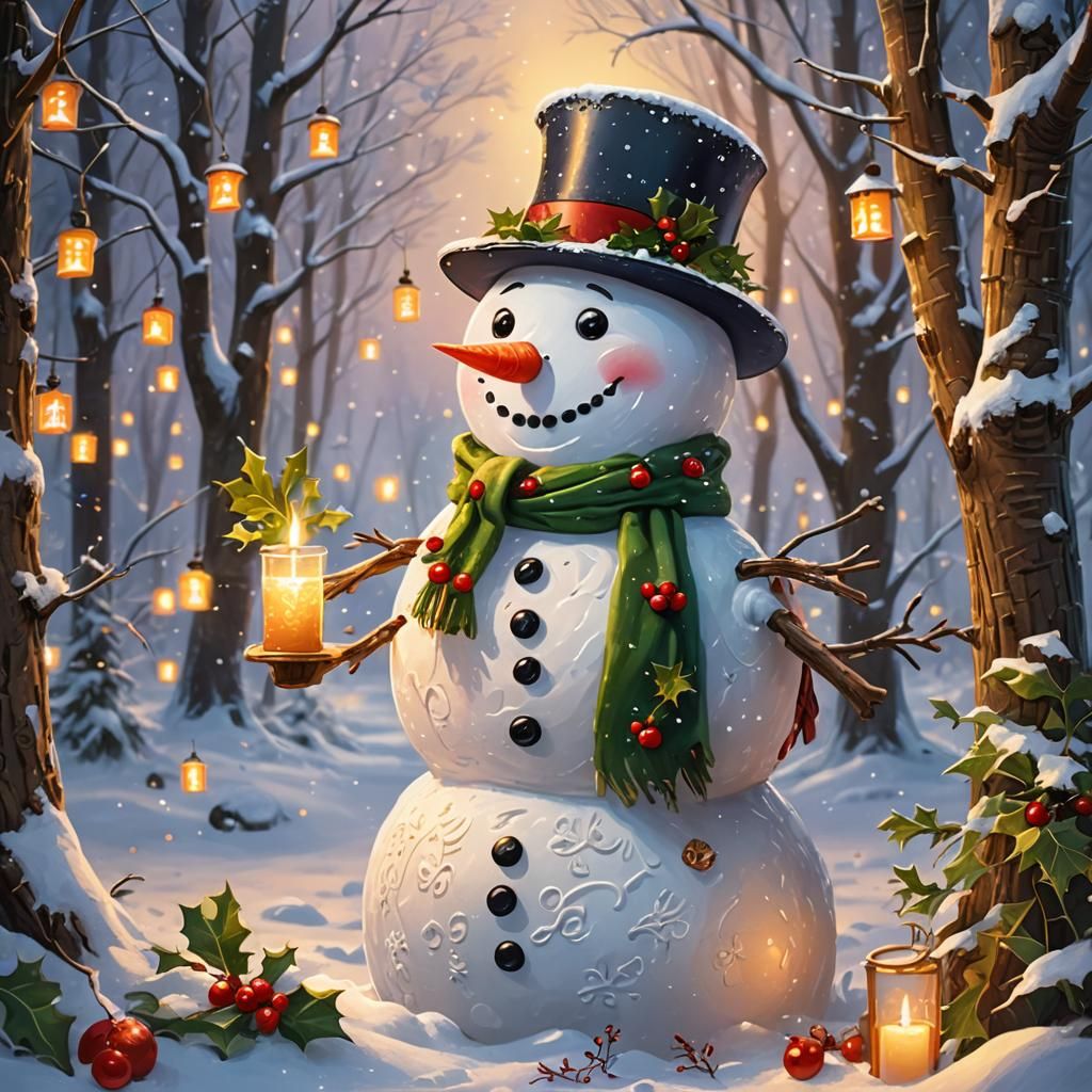 Snowman's Christmas Eve: A Whimsical Winter Illustration