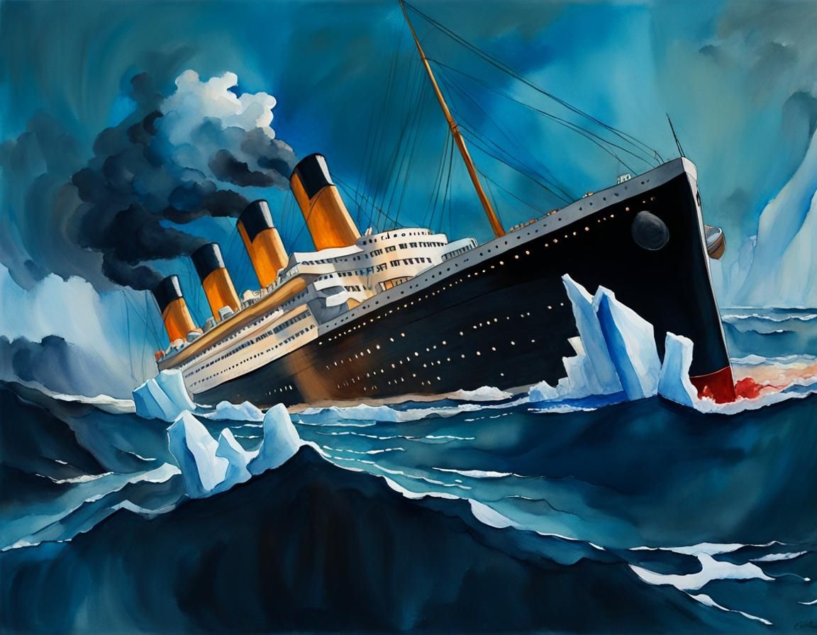 Titanic Iceberg Collision in Watercolor