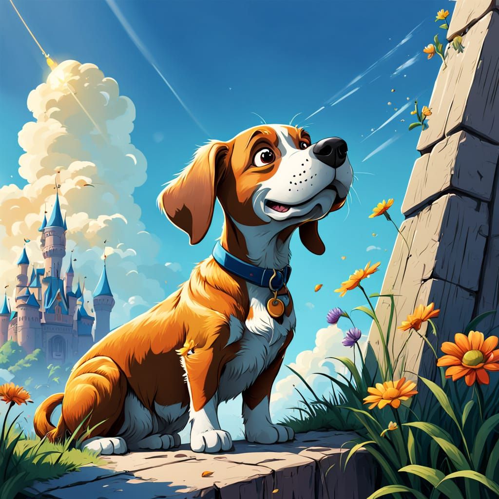 Cartoon Dog with Floral Ears in Disney Style