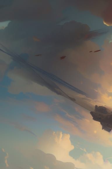 Flying Ship in Clouds: Hyperdetailed Concept Art