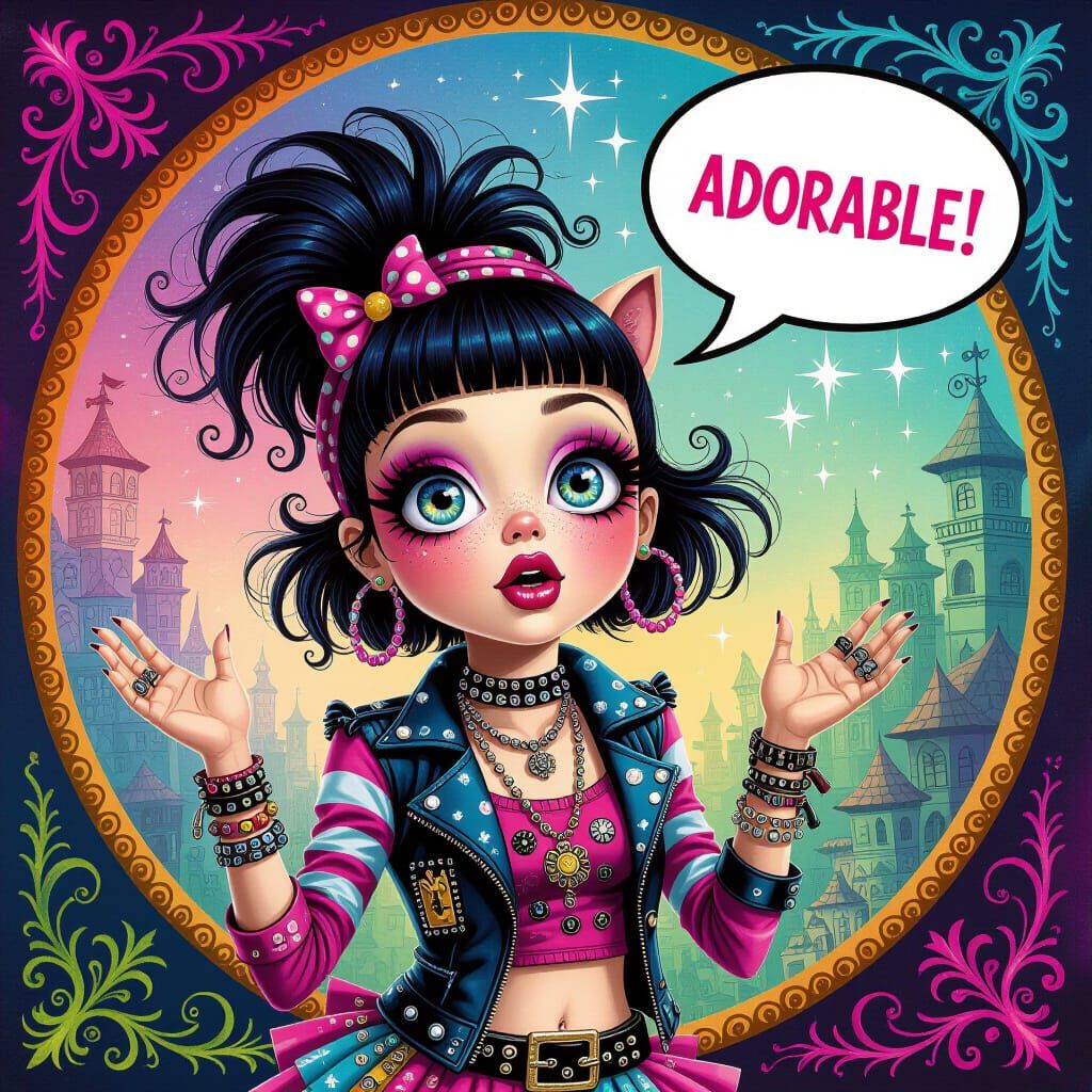 Whimsical Punk Creature with Sparkly Eyes