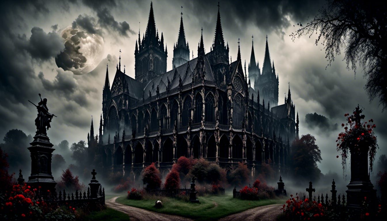 Dark Gothic Garden in Hazy Mist