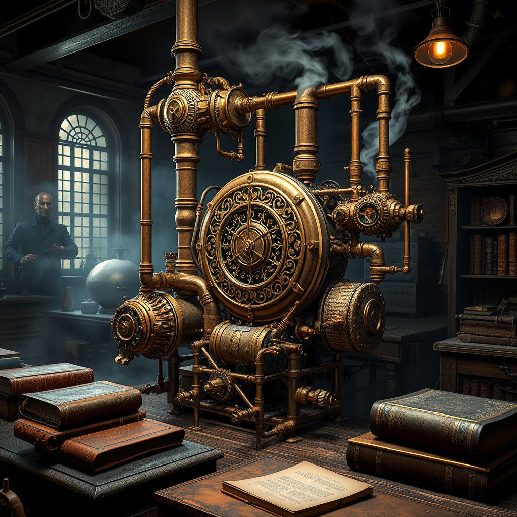 Ornate Steampunk Engine in Victorian Workshop