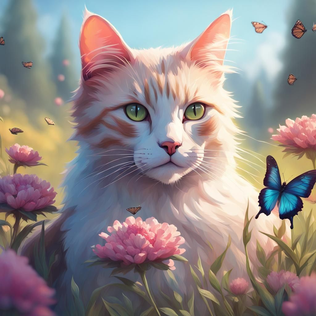 Butterfly Winged Cat Portrait in Hyperdetailed Style