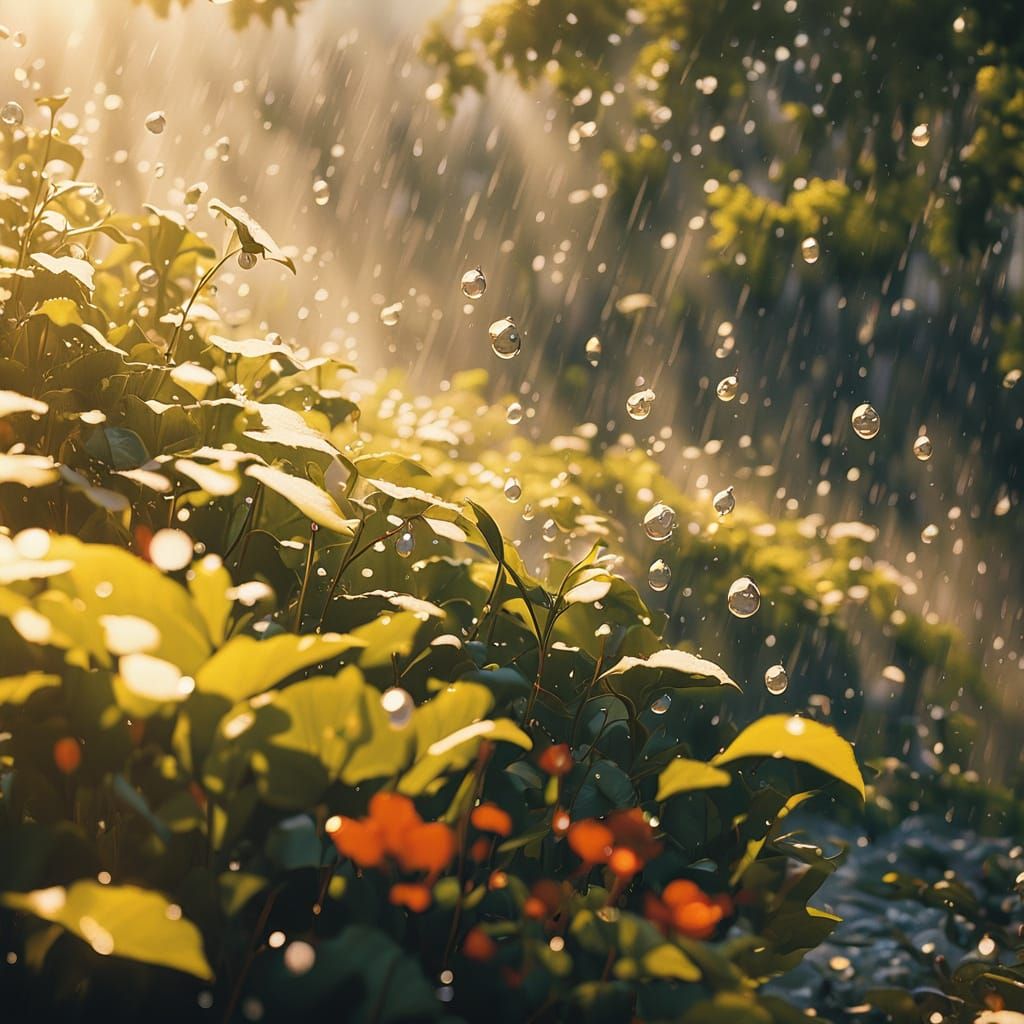 Rainy Day Dreamscape in Vibrant Anime Style