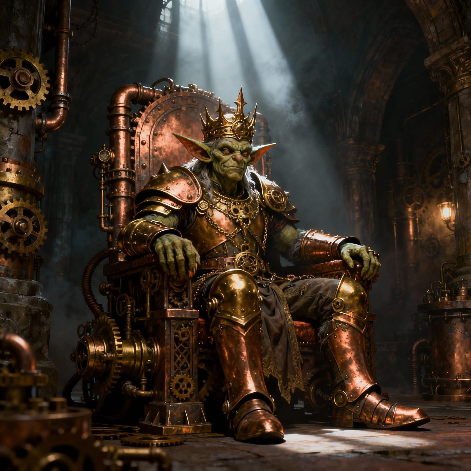 Steampunk Goblin King on Ornate Throne