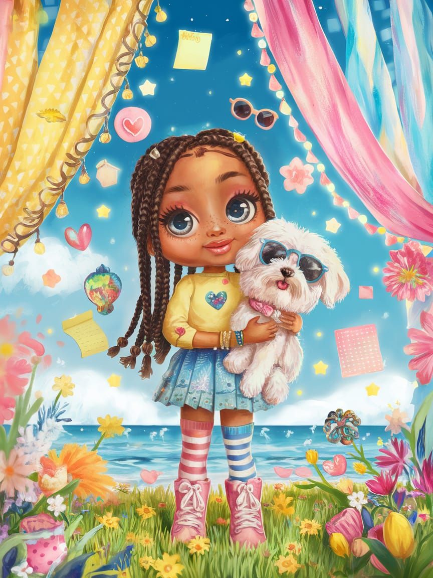 Ghanaian Girl with Dog, Chibi Style