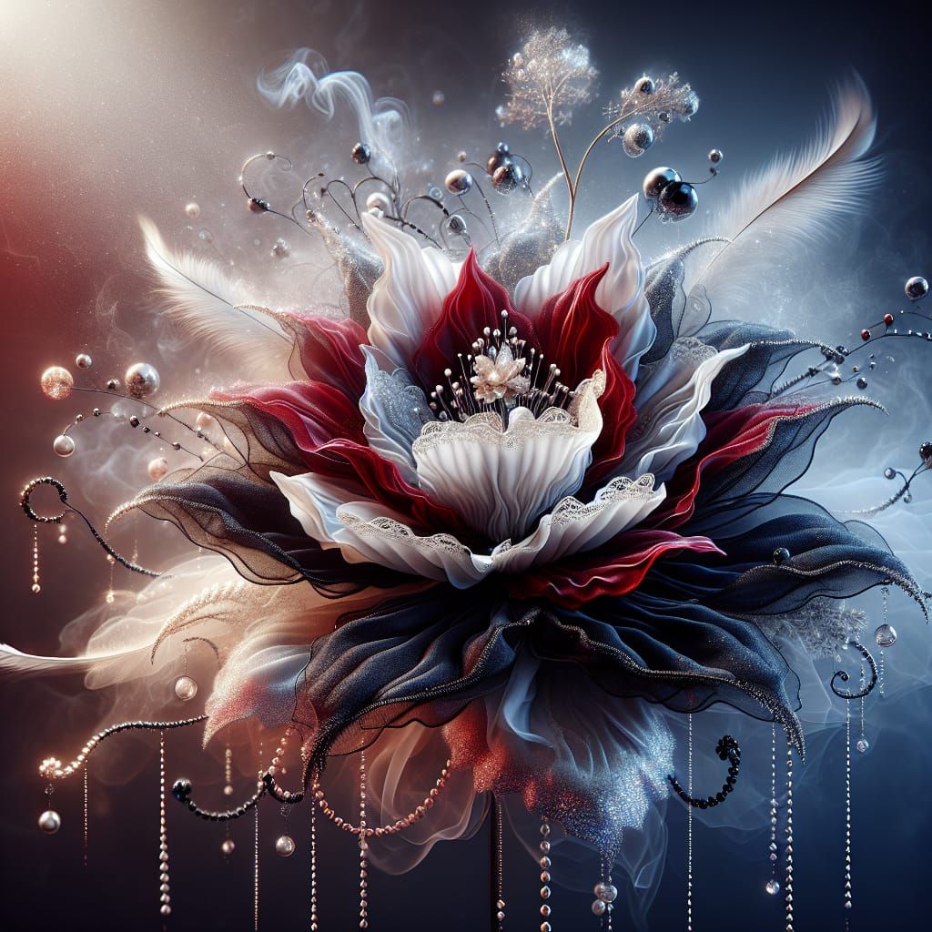 Romantic Fantasy Flower in Red, White, and Black