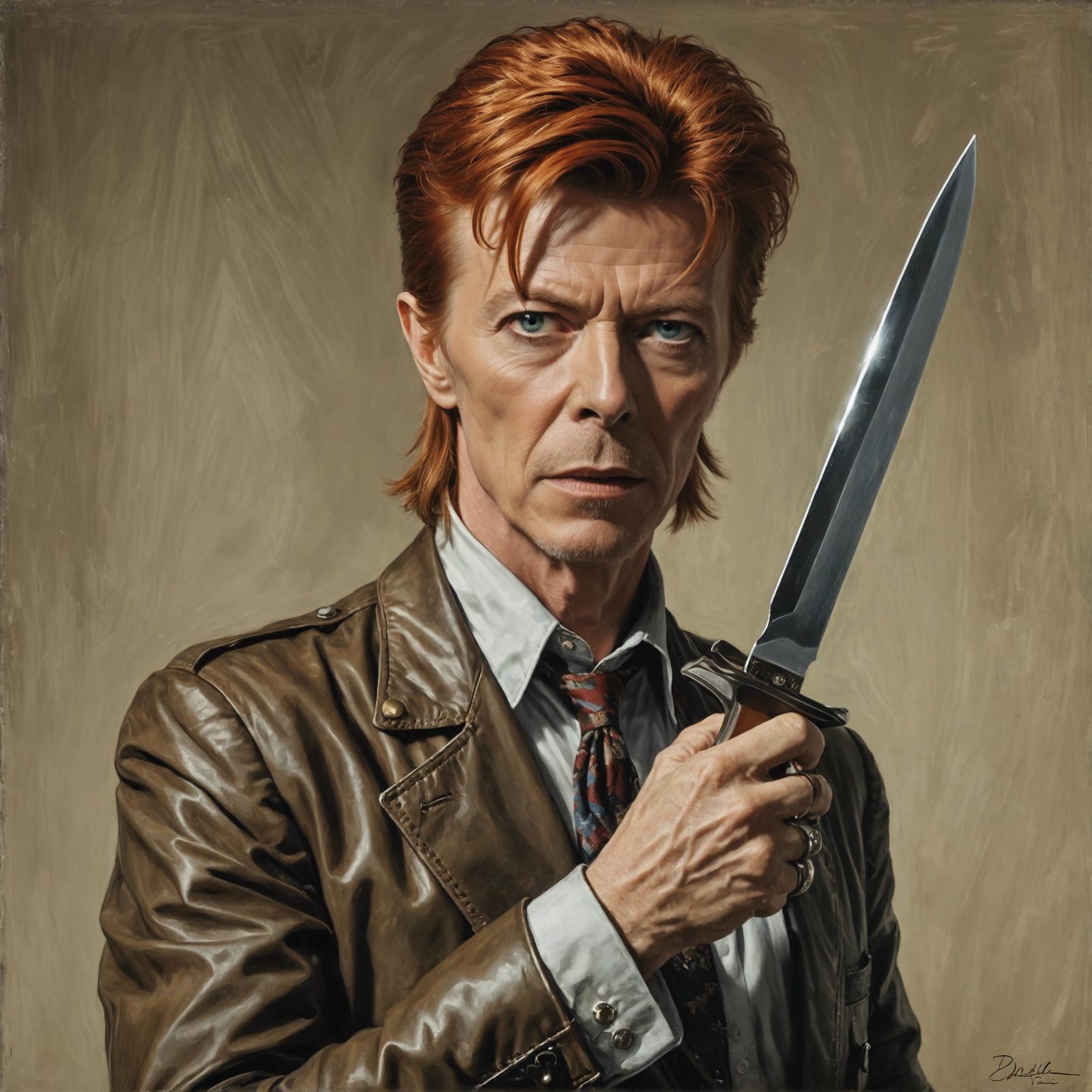 Hyperrealistic Battlefield Portrait with Bowie Knife