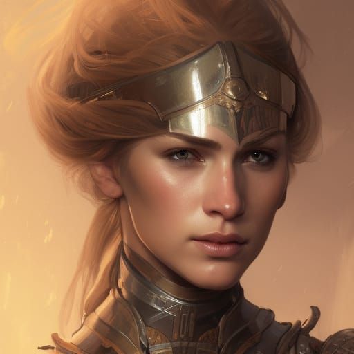 Strong Female Knight Portrait in Hyperdetailed Style
