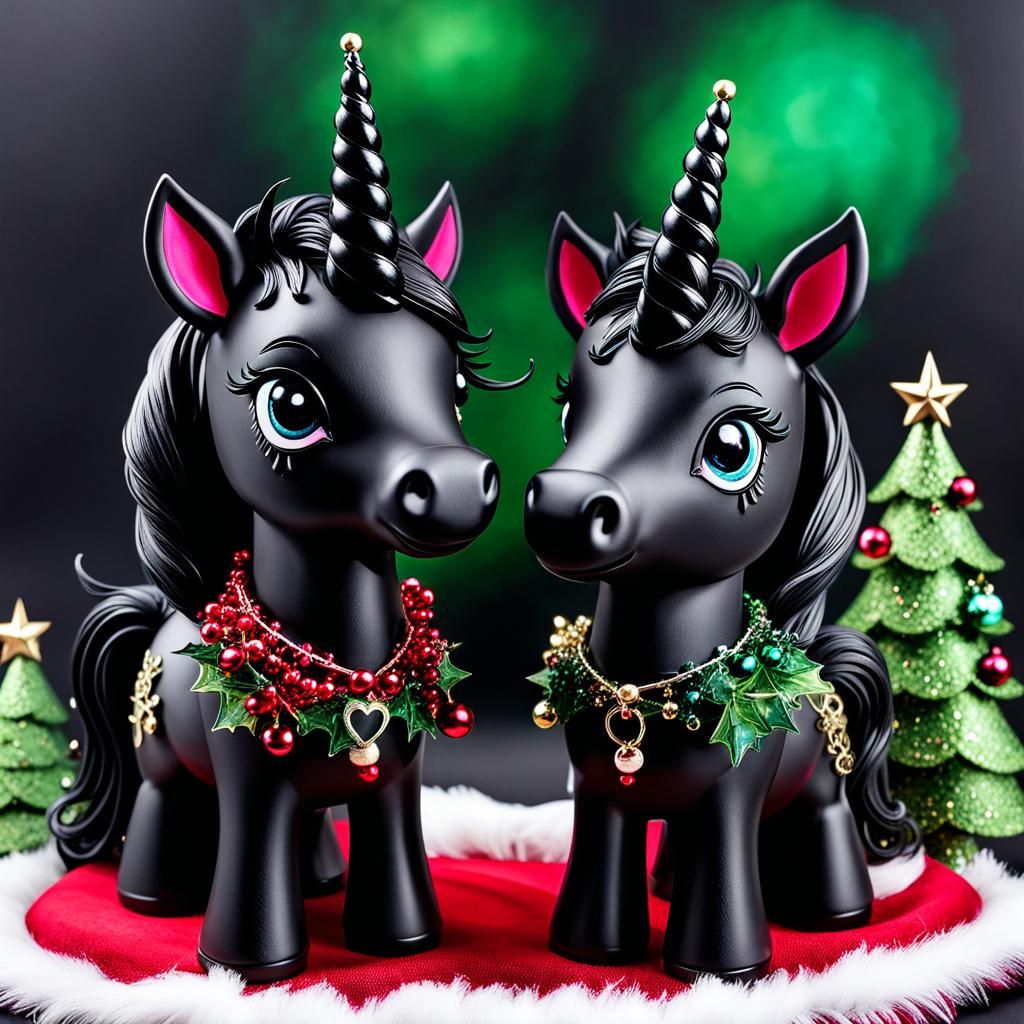 Whimsical Goth Unicorns Celebrate Christmas in Alcohol Ink
