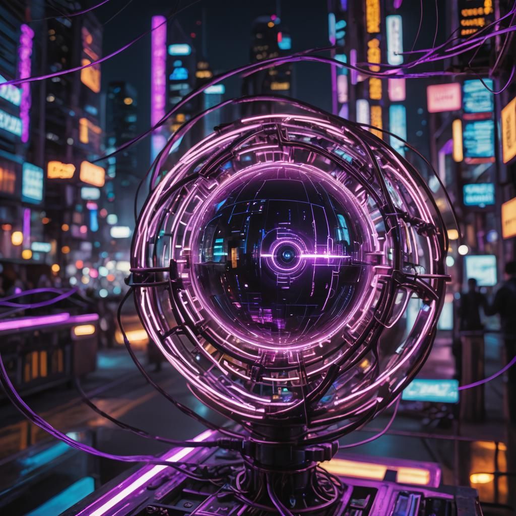 Cyberpunk Orb with Glowing Eye and Neon Glow