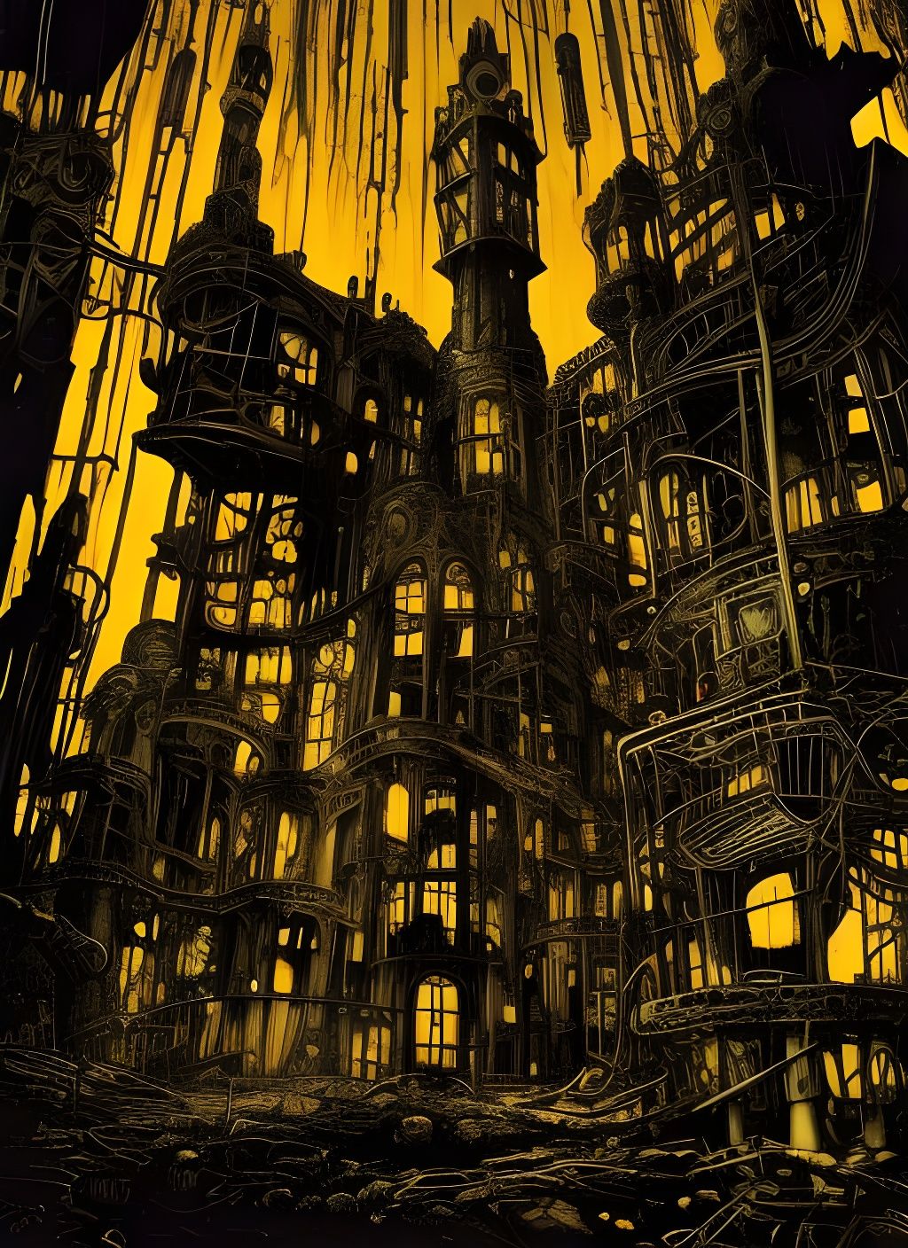 Creepy Gothic Cyber Mansion in Dystopian Wasteland